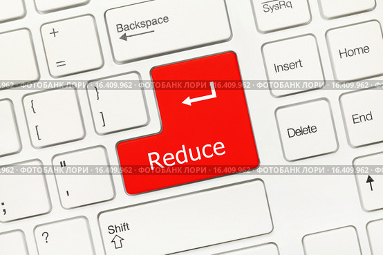 Белая концептуальная клавиатура - Клавиша Reduce ("Уменьшить") Стоковое фото, фотограф Самохвалов Артем / Фотобанк Лори