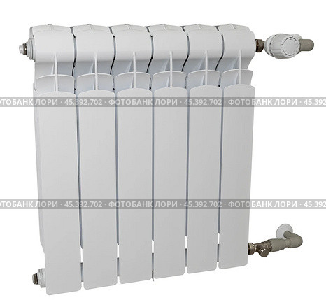 Белый радиатор отопления на белом фоне. White heating radiator on white background. Стоковое фото, фотограф Татьяна Д / Фотобанк Лори