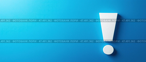 Белый восклицательный знак на синем фоне — минимализм и акцент. Стоковое AI-изображение, AI-художник Александр Жуков / Фотобанк Лори