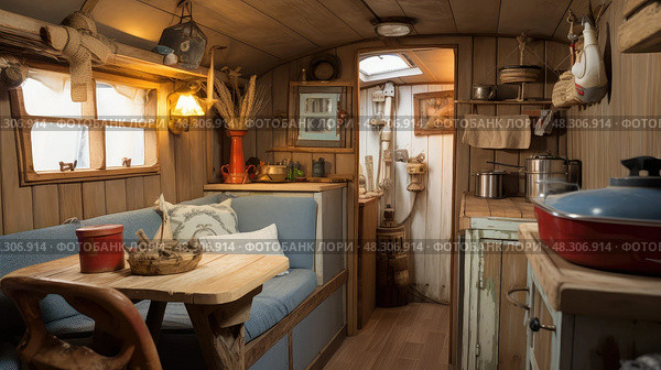 berth boat interior. Стоковое AI-изображение, AI-художник Vectorwin / Фотобанк Лори
