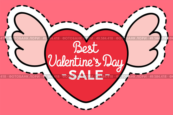 Best Valentines Day sale porter in shape of heart with wings. Shopping promotion on romantic holiday label with path. Poster with outline in pink color. Advertising promo on Valentine day vector. Advertising Promotion on Valentines Day Vector. Стоковая иллюстрация, агентство Ingram Publishing / Фотобанк Лори