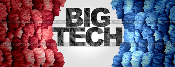Big Tech divided society and media censorship concept or social division and political disagreement or cancel culture in a 3D illustration style. Стоковое фото, агентство Ingram Publishing / Фотобанк Лори
