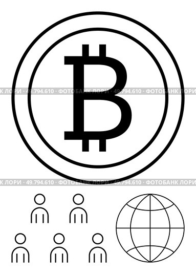 Bitcoin symbol, users, and globe communicating cryptocurrencys worldwide community, digital currency, and technology. Ideal for finance, technology, globalization, digital economy, blockchain. Bitcoin symbol with globe and user icons representing cryptocurrencys global community. Стоковая иллюстрация, агентство Ingram Publishing / Фотобанк Лори