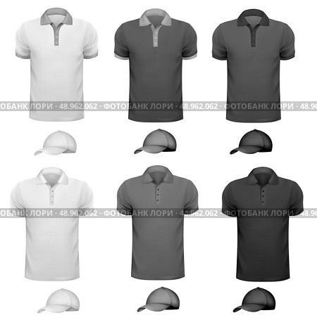 Black and white men t-shirt and cup. Design template. Vector illustration . Стоковая иллюстрация, агентство Ingram Publishing / Фотобанк Лори