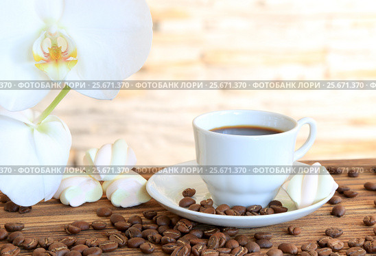 Black coffee and marshmallow. Стоковое фото, фотограф Феликс Хромых / Фотобанк Лори