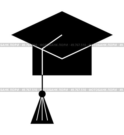 Black graduation cap with a tassel in simple black and white. Ideal for education, graduation, academic achievements, learning milestones, student success. Simple vector style.. Black Graduation Cap with Tassel Symbol of Academic Achievement and Success. Стоковая иллюстрация, агентство Ingram Publishing / Фотобанк Лори