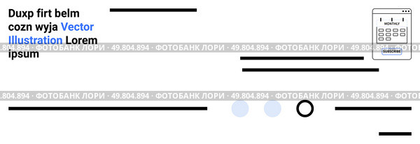 Black horizontal lines, placeholder text, blue and gray circles, calendar icon, minimalistic design, modern layout, light background. Ideal for web design, minimalism, modern art, UIUX, clean. Clean and Modern Design Mockup with Abstract Elements and Text for Web Development. Стоковая иллюстрация, агентство Ingram Publishing / Фотобанк Лори