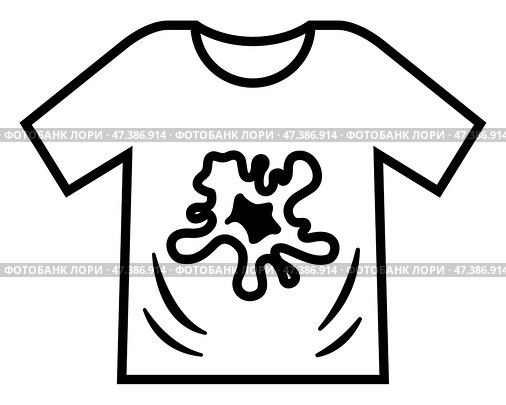 Black icon of a dirty t-shirt with a big food stain. Стоковая иллюстрация, иллюстратор Вячеслав Беспутин / Фотобанк Лори
