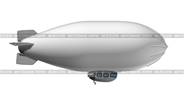 Blank Blimp flying in the air as a white commercial sign on a side view traveling to advertise a marketing message to the public. Стоковое фото, агентство Ingram Publishing / Фотобанк Лори