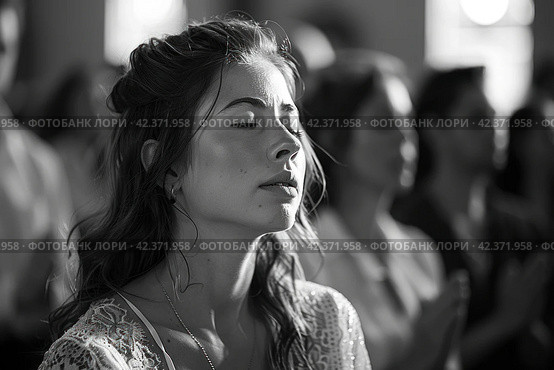 Blessing at the time of the prayer service before baptism: parishioners pray for salvation and spiritual cleansing. Стоковое AI-изображение, AI-художник Юрий Поздников / Фотобанк Лори