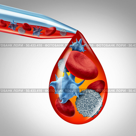 Blood cells with Platelets and thrombocytes or white cell anatomy concept with activated platelet symbol as a 3D render. Стоковое фото, агентство Ingram Publishing / Фотобанк Лори
