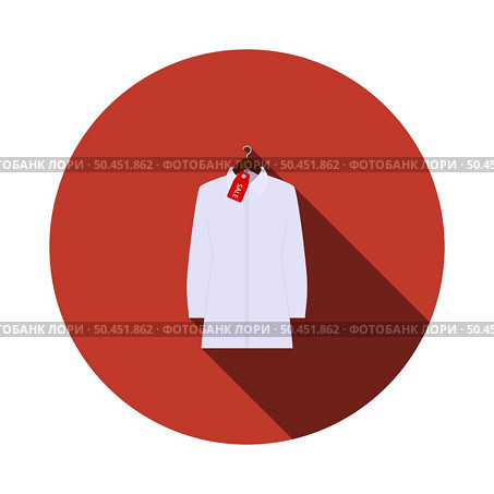 Blouse On Hanger With Sale Tag Icon. Flat Circle Stencil Design With Long Shadow. Vector Illustration. Стоковая иллюстрация, агентство Ingram Publishing / Фотобанк Лори