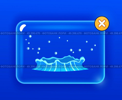 Blue Geyser flow of water from under earth hand drawing on navy background. Aqueous stream with splashes on glass screen with closing cross button. Vector illustration of hot spring flat design. Blue Geyser Flow of Water from under Earth Drawing. Стоковая иллюстрация, агентство Ingram Publishing / Фотобанк Лори