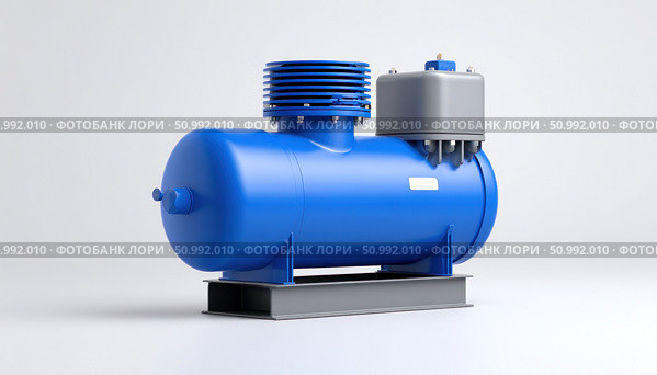 Blue industrial air compressor standing on metal base. Стоковое фото, фотограф Юрий Поздников / Фотобанк Лори