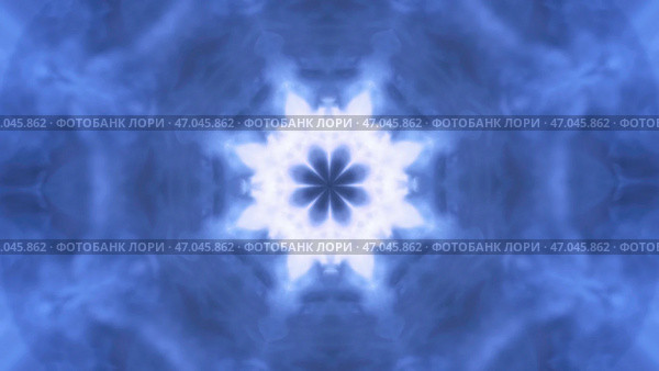 Blue splashes of moving and glowing snowflake ethnic ornaments, hypnotic motion, dynamic symmetrical abstract design. Стоковая иллюстрация, иллюстратор David Kashakhi / Фотобанк Лори