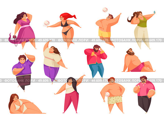 Body positive icon set with woman and man enjoy life and do their own thing vector illustration. Body Positive Icon Set. Стоковая иллюстрация, агентство Ingram Publishing / Фотобанк Лори