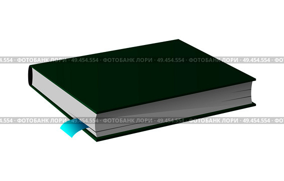 Book in hardcover vector illustration isolated on white. Textbook with textile bookmarks, dictionary and encyclopedia in green color. Book in Hardcover Vector Image Isolated Icon. Стоковая иллюстрация, агентство Ingram Publishing / Фотобанк Лори
