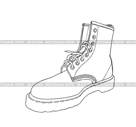 Boot with laces winter autumn spring shoes doodle linear cartoon coloring. Стоковая иллюстрация, иллюстратор Вахминцева Ольга / Фотобанк Лори