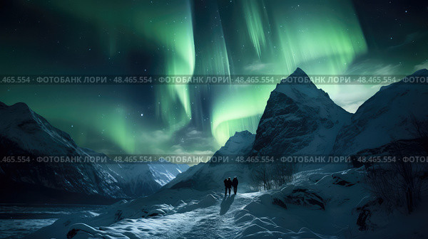 borealis northern lights and mountain ai generated. Стоковое AI-изображение, AI-художник Vectorwin / Фотобанк Лори