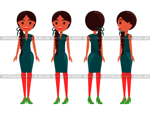 Braided pretty women in elegant stylish dresses. Lady wears fashionable outfits. Girls and colorful looks with neat hairstyles vector illustrations.. Braided Pretty Women in Elegant Stylish Dresses Set. Стоковая иллюстрация, агентство Ingram Publishing / Фотобанк Лори