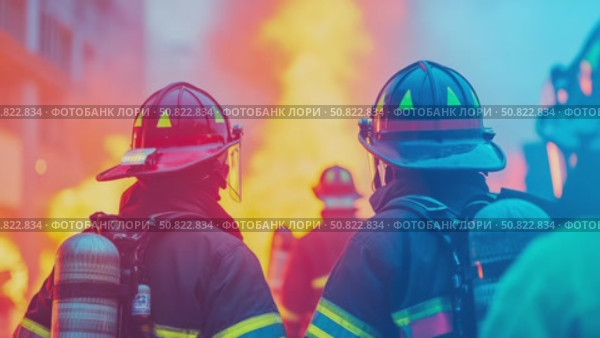 Brave Firefighter Squad Facing Inferno. Стоковое AI-видео, аниматор Данила Большаков / Фотобанк Лори