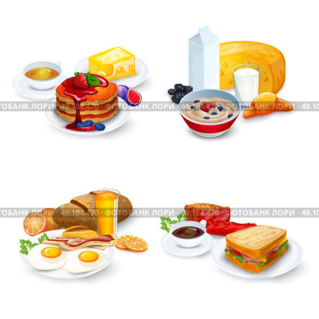 Breakfast Compositions Set. Breakfast Compositions Set. Breakfast Vector Illustration. Breakfast Cartoon Symbols.Breakfast  Design Set.  Breakfast Isolated Set. Breakfast And Food Concept. Стоковая иллюстрация, агентство Ingram Publishing / Фотобанк Лори