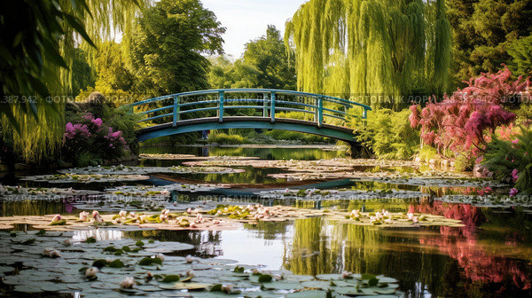 bridge monet house ai generated. Стоковое AI-изображение, AI-художник Vectorwin / Фотобанк Лори