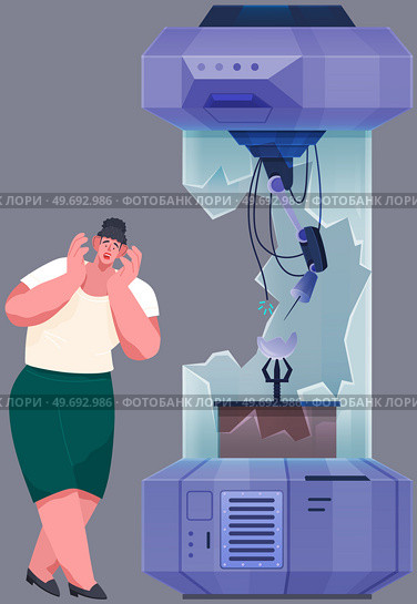 Broken professional equipment in scientific laboratory. Chaos, crash and disorder in scientist workplace, experiment room. Unsuccessful start of study, breakdown of research machine in test lab. Broken professional equipment in scientific laboratory. Chaos, crash and disorder in scientist lab. Стоковая иллюстрация, агентство Ingram Publishing / Фотобанк Лори