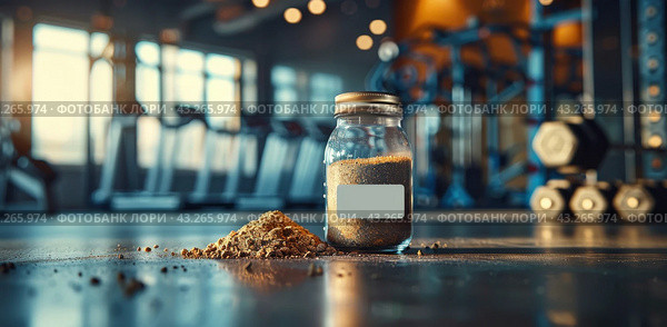 Brown Powder Spilled From Jar on Countertop in a Workshop. Стоковое AI-изображение, AI-художник Юлия Гапеенко / Фотобанк Лори