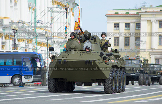 БТР-82А на репетиции парада в честь Дня Победы. Санкт-Петербург (2015 год). Редакционное фото, фотограф Виктор Карасев / Фотобанк Лори