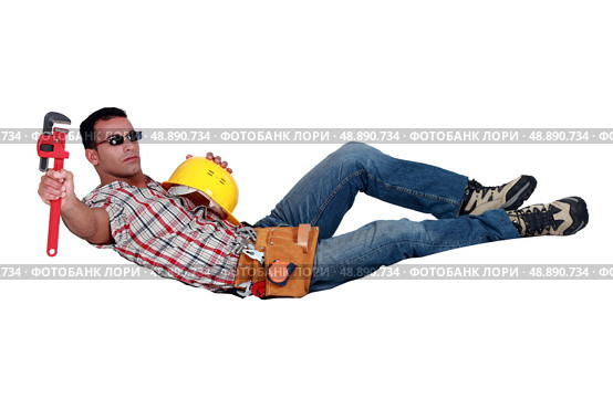 Builder taking a well earned break. Стоковое фото, агентство Ingram Publishing / Фотобанк Лори