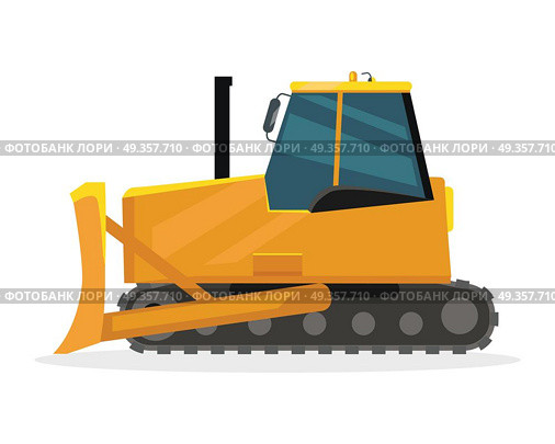 Bulldozer vector illustration. Flat design. Heavy construction machine for earthworks. Illustration for building concepts, city works infographics, icons or web design. Isolated on white background. Bulldozer Vector Illustration in Flat Design. Bulldozer Vector Illustration in Flat Design. Стоковая иллюстрация, агентство Ingram Publishing / Фотобанк Лори