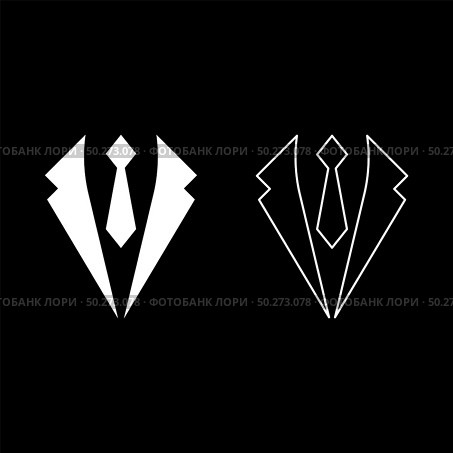 Business concept Jacket and tie cravat Suit for wedding Men’s clothing in dress clothes Representative idea icon outline set white color vector illustration flat style simple image. Business concept Jacket and tie cravat Suit for wedding Men’s clothing in dress clothes Representative idea icon outline set white color vector illustration flat style image. Стоковая иллюстрация, агентство Ingram Publishing / Фотобанк Лори