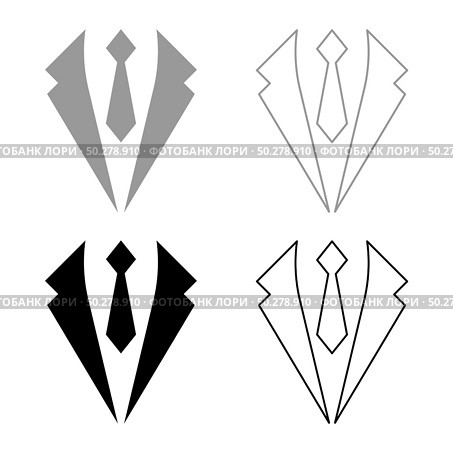 Business concept Jacket and tie cravat Suit for wedding Men’s clothing in dress clothes Representative idea icon outline set black grey color vector illustration flat style simple image. Business concept Jacket and tie cravat Suit for wedding Men’s clothing in dress clothes Representative idea icon outline set black grey color vector illustration flat style image. Стоковая иллюстрация, агентство Ingram Publishing / Фотобанк Лори