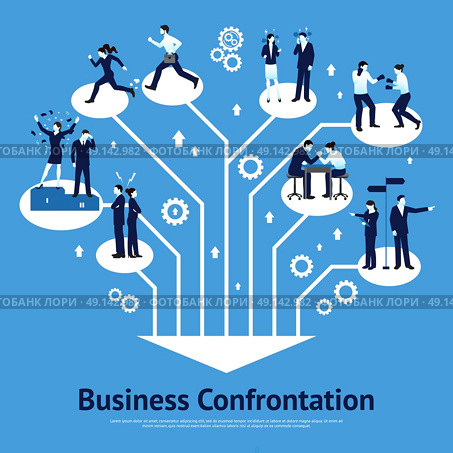 Business Confrontation Flat Graphic Design . Constructive business confrontations for succeessful common goals and profitable solutions flat graphic design poster abstract vector illustration. Стоковая иллюстрация, агентство Ingram Publishing / Фотобанк Лори