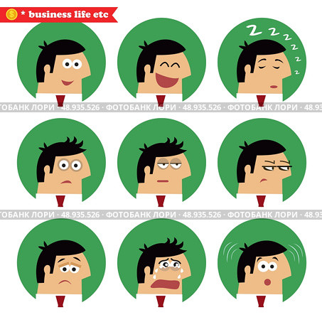 Business facial emotions, isolated icons set vector illustration. Стоковая иллюстрация, агентство Ingram Publishing / Фотобанк Лори