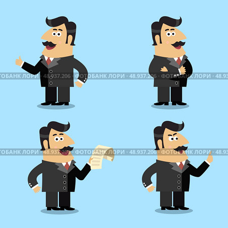 Business life shareholder in suit with paper emotional gestures and poses set isolated vector illustration. Стоковая иллюстрация, агентство Ingram Publishing / Фотобанк Лори