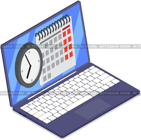 Business planning schedule on laptop screen. Time management, tasks scheduling, work with calendar in computer, reminder. Save time and money concept. Employee works to create weekly plan or timetable. Business planning schedule on laptop screen. Time management, tasks scheduling, work with calendar. Стоковая иллюстрация, агентство Ingram Publishing / Фотобанк Лори