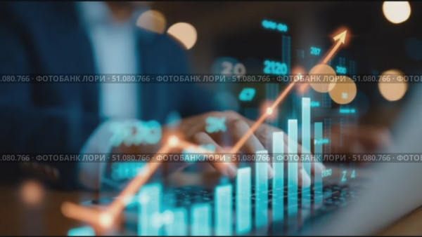 Business professional analyzes financial data with digital graphs and charts during evening meeting at office. Стоковое AI-видео, аниматор Сергей Толмачёв / Фотобанк Лори