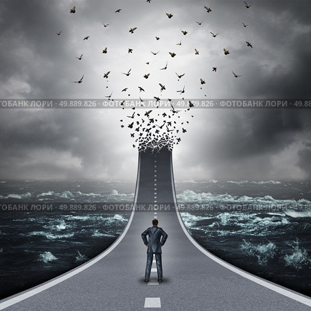 Business success abstract concept as a businessman standing on an upward 3D illustration road tranforming into a group of flying birds as a metaphor for spreading out and expanding global markets. Стоковое фото, агентство Ingram Publishing / Фотобанк Лори