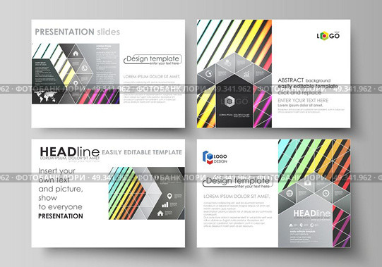 Business templates for presentation slides. Abstract layouts in flat design, vector illustration. Bright color rectangles, colorful design with geometric rectangular shapes forming abstract background. Set of business templates for presentation slides. Easy editable abstract layouts in flat design, vector illustration. Bright color rectangles, colorful design with geometric rectangular shapes forming abstract beautiful background. Стоковая иллюстрация, агентство Ingram Publishing / Фотобанк Лори