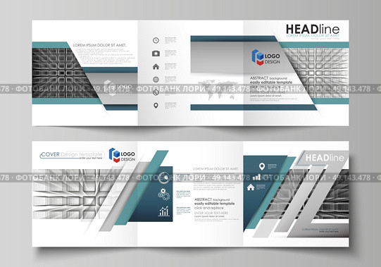 Business templates for tri fold square design brochures. Leaflet cover, vector layout. Abstract infinity background, 3d structure with rectangles forming illusion of depth and perspective.. Set of business templates for tri fold square design brochures. Leaflet cover, abstract flat layout, easy editable vector. Abstract infinity background, 3d structure with rectangles forming illusion of depth and perspective. Стоковая иллюстрация, агентство Ingram Publishing / Фотобанк Лори