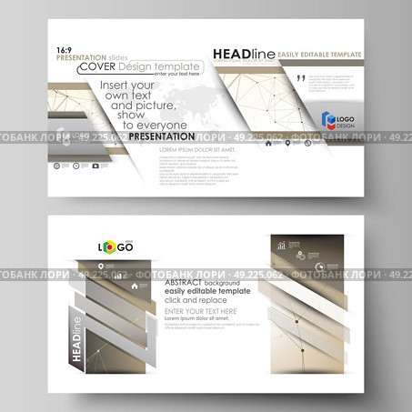 Business templates in HD format for presentation slides. Abstract vector layouts in flat design. Technology, science, medical concept. Golden dots and lines, cybernetic digital style. Lines plexus.. Business templates in HD format for presentation slides. Easy editable abstract vector layouts in flat design. Technology, science, medical concept. Golden dots and lines, cybernetic digital style. Lines plexus. Стоковая иллюстрация, агентство Ingram Publishing / Фотобанк Лори