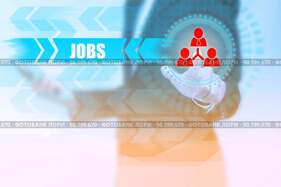 business woman hand touching JOBS sign,Business concept with visual background. Стоковое фото, агентство Ingram Publishing / Фотобанк Лори