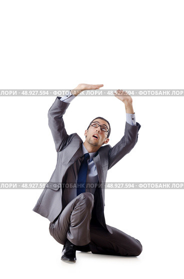 Businessman pushing away virtual problems. Стоковое фото, агентство Ingram Publishing / Фотобанк Лори