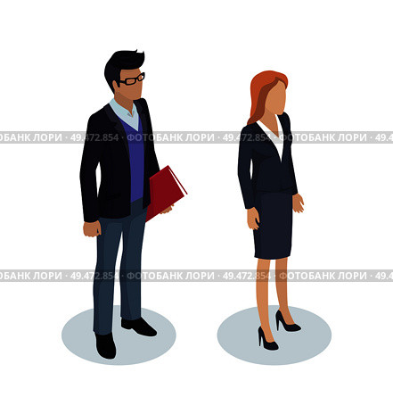 Businessman working people. Business person with documents file woman wearing classy clothes. Manager and secretary boss employee isolated on vector. Businessman Working People Vector Illustration. Стоковая иллюстрация, агентство Ingram Publishing / Фотобанк Лори