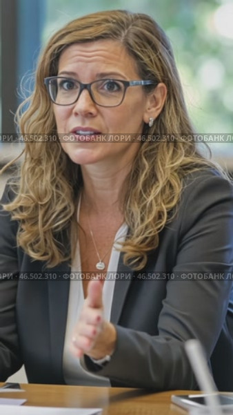Businesswoman speaking at a conference table. Стоковое AI-видео, аниматор Юрий Поздников / Фотобанк Лори