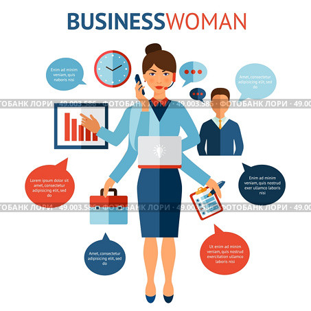 Businesswoman with many hands multitasking design concept flat vector illustration. Businesswoman Design Concept. Стоковая иллюстрация, агентство Ingram Publishing / Фотобанк Лори