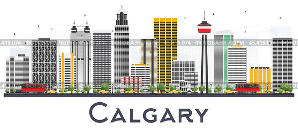 Calgary Canada City Skyline with Gray Buildings Isolated on White Background. Стоковая иллюстрация, иллюстратор Игорь Сорокин / Фотобанк Лори