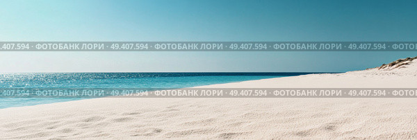 Calm Beach With Fine Sand and Clear Blue Water During Midday Under a Bright Sky. Стоковое AI-изображение, AI-художник Юлия Гапеенко / Фотобанк Лори